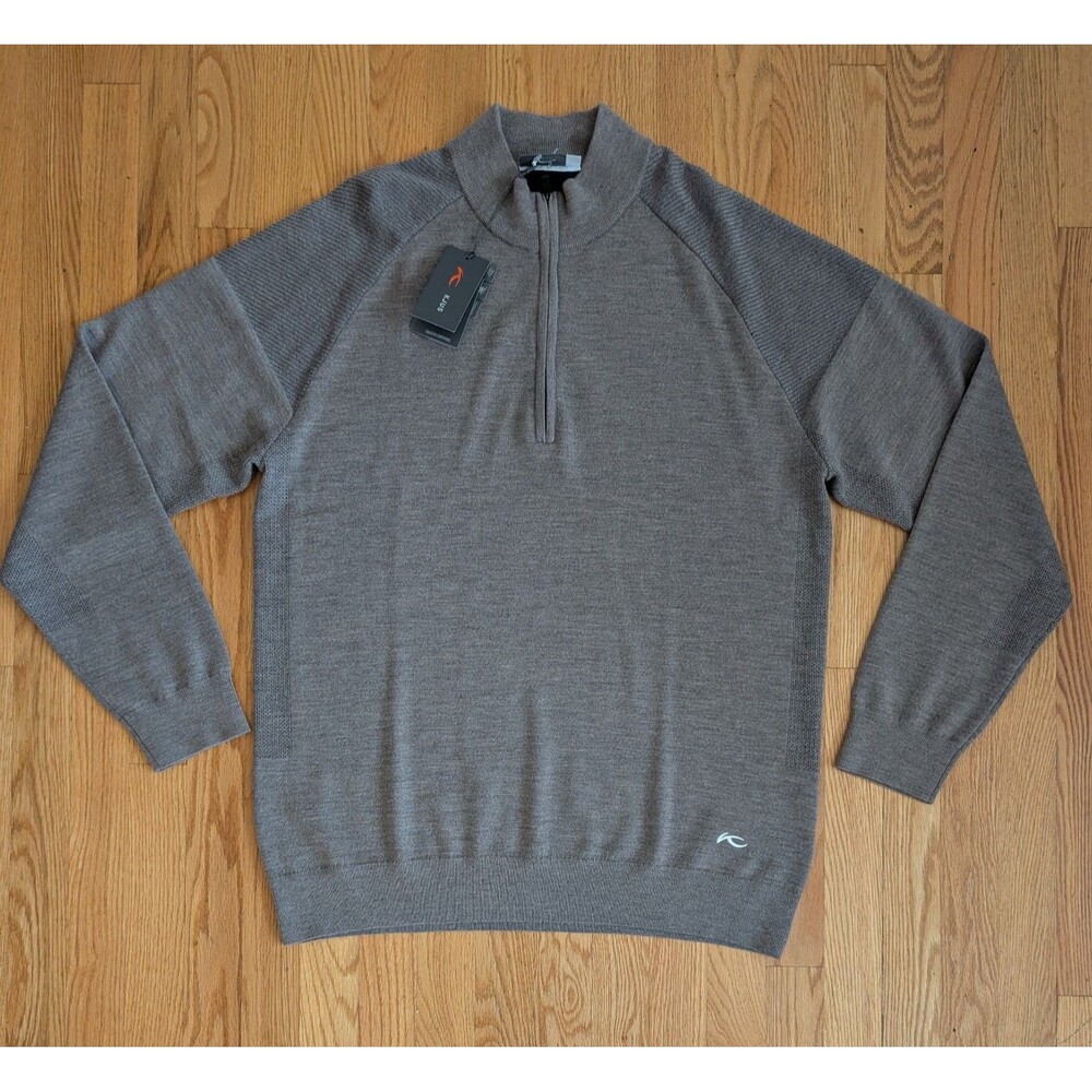 KJUS KULM Mens 56 2XL Half Zip Merino Wool Pullover Sweater Taupe $279 NWT